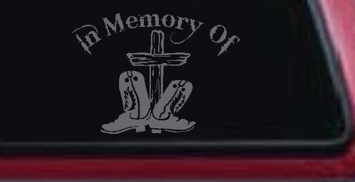 In Memory Of Cowboy Boots and Cross Car or Truck Window Decal Sticker
