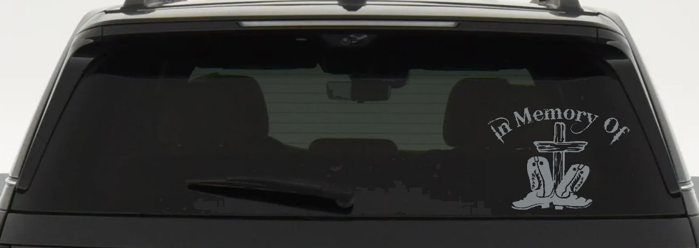 In Memory Of Cowboy Boots and Cross Car or Truck Window Decal Sticker