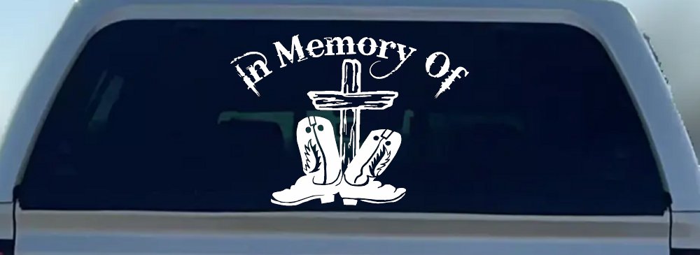 In Memory Of Cowboy Boots and Cross Car or Truck Window Decal Sticker