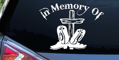In Memory Of Cowboy Boots and Cross Car or Truck Window Decal Sticker