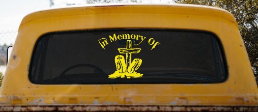In Memory Of Cowboy Boots and Cross Car or Truck Window Decal Sticker