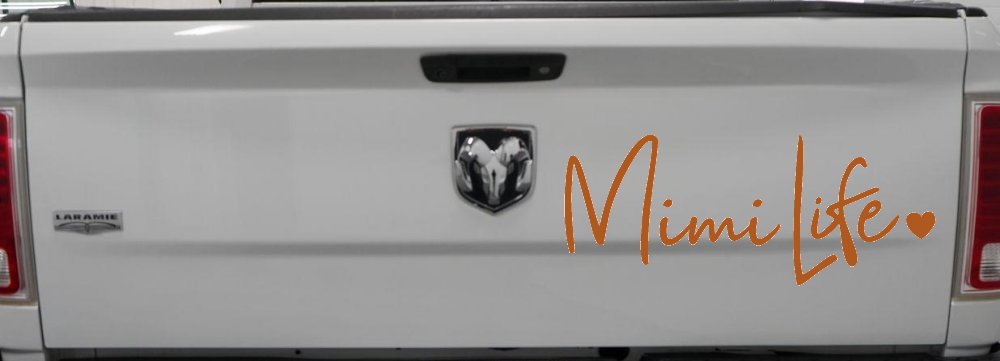 Mimi Life with Heart Car or Truck Window Decal Sticker (Nut Brown)