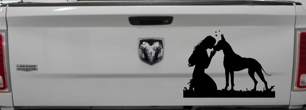 Woman or Girl with her Great Dane Car or Truck Window Decal Sticker