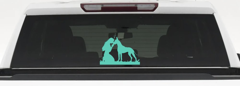 Woman or Girl with her Great Dane Car or Truck Window Decal Sticker