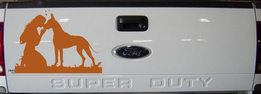 Woman or Girl with her Great Dane Car or Truck Window Vinyl Decal Sticker (Nut Brown)