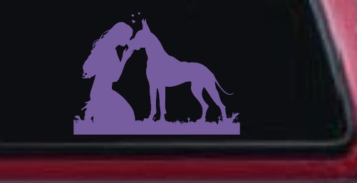 Woman or Girl with her Great Dane Car or Truck Window Decal Sticker (Purple)