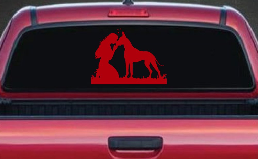 Woman or Girl with her Great Dane Car or Truck Window Decal Sticker
