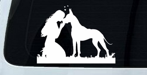 Woman or Girl with her Great Dane Car or Truck Window Decal Sticker (White)