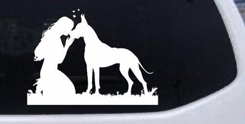 Woman or Girl with her Great Dane Car or Truck Window Decal Sticker (White)