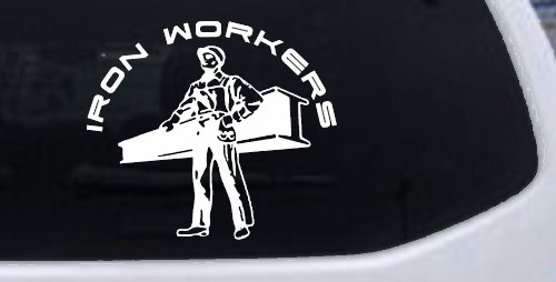 Iron Workers Union Car or Truck Window Decal Sticker (White)
