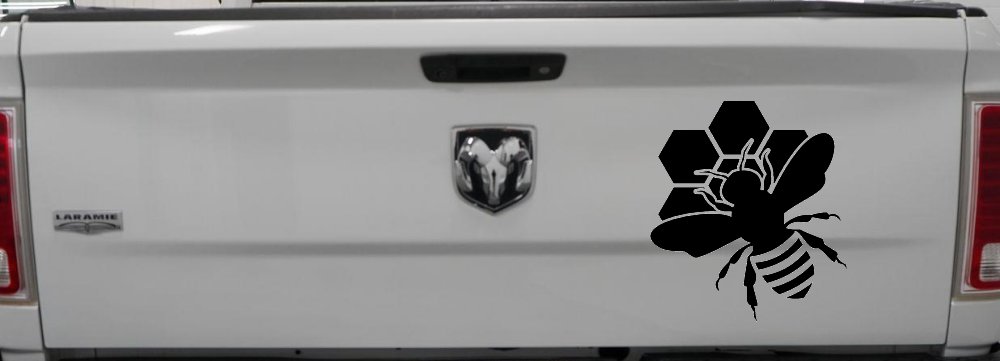 Honey Bee with Honeycomb Car or Truck Window Decal Sticker (Black)