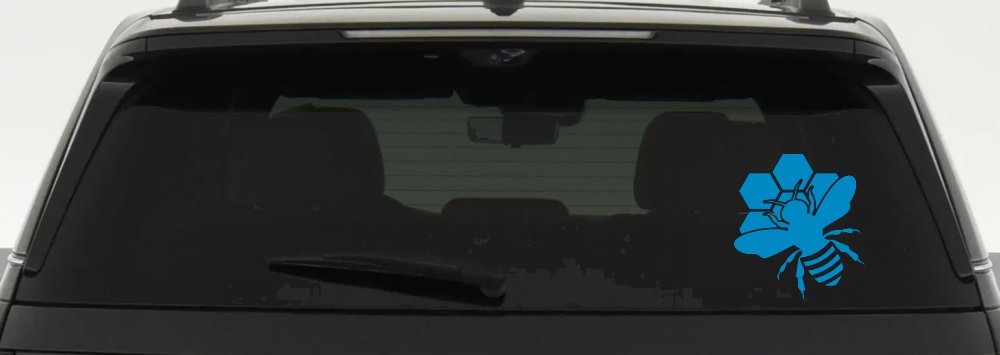Honey Bee with Honeycomb Car or Truck Window Decal Sticker (Blue)