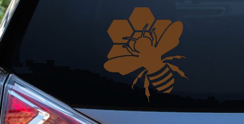 Honey Bee with Honeycomb Car or Truck Window Decal Sticker (Copper)