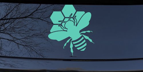Honey Bee with Honeycomb Car or Truck Window Decal Sticker (Mint)