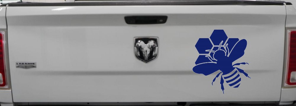 Honey Bee with Honeycomb Car or Truck Window Vinyl Decal Sticker (Navy)