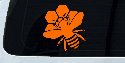 Honey Bee with Honeycomb Car or Truck Window Decal Sticker (Orange)