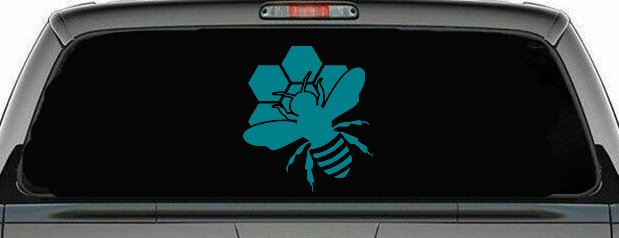 Honey Bee with Honeycomb Car or Truck Window Decal Sticker (Turquoise Blue)