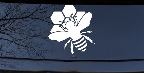 Honey Bee with Honeycomb Car or Truck Window Vinyl Decal Sticker (White)