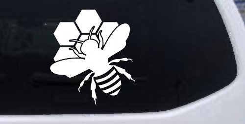 Honey Bee with Honeycomb Car or Truck Window Decal Sticker (White)