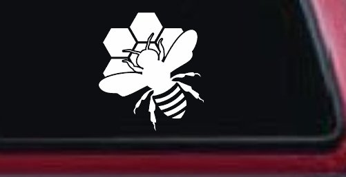 Honey Bee with Honeycomb Car or Truck Window Decal Sticker (White)
