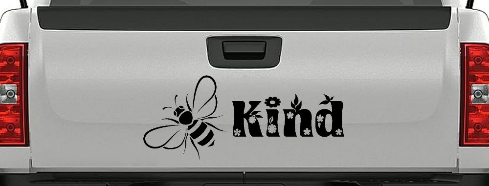 Bee Kind Honey Bee With Flowers Car or Truck Window Decal Sticker (Black)