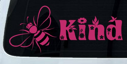 Bee Kind Honey Bee With Flowers Car or Truck Window Decal Sticker (Hot Pink)