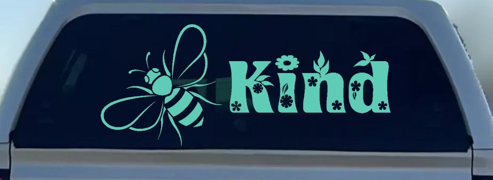 Bee Kind Honey Bee With Flowers Car or Truck Window Decal Sticker (Mint)