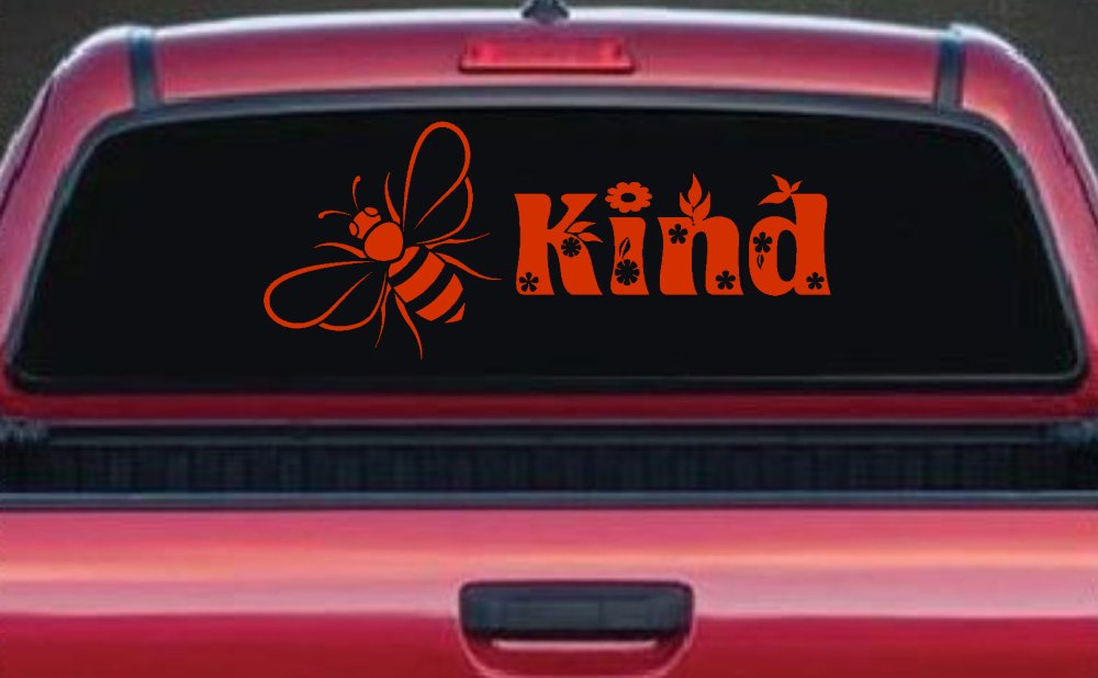 Bee Kind Honey Bee With Flowers Car or Truck Window Decal Sticker (Orange Red)