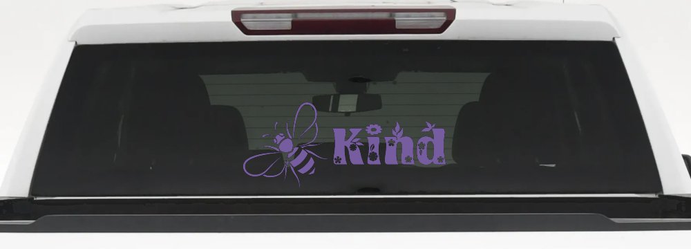 Bee Kind Honey Bee With Flowers Car or Truck Window Decal Sticker (Purple)