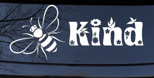 Bee Kind Honey Bee With Flowers Car or Truck Window Vinyl Decal Sticker (White)