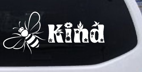 Bee Kind Honey Bee With Flowers Car or Truck Window Decal Sticker (White)