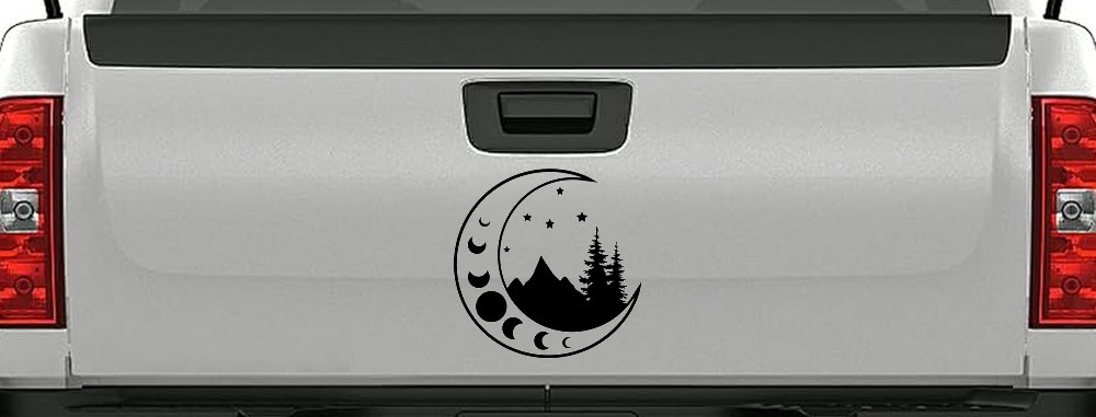 Moon Stars and Mountains Car or Truck Window Decal Sticker (Black)