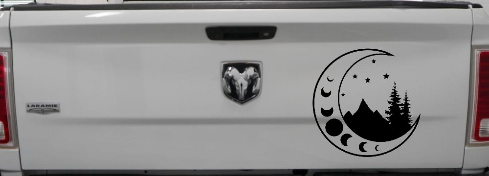 Moon Stars and Mountains Car or Truck Window Vinyl Decal Sticker (Black)