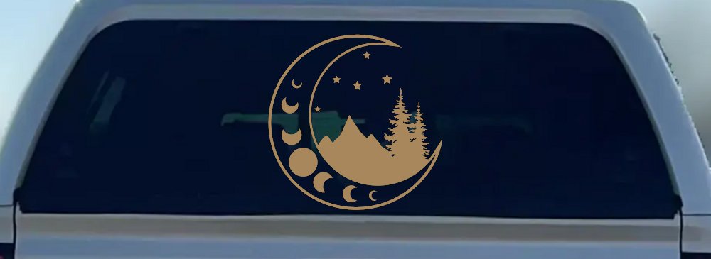 Moon Stars and Mountains Car or Truck Window Decal Sticker (Light Brown)