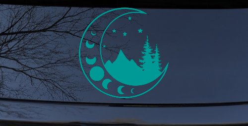 Moon Stars and Mountains Car or Truck Window Decal Sticker (Turquoise)