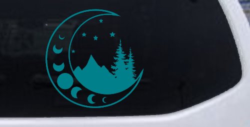 Moon Stars and Mountains Car or Truck Window Decal Sticker (Turquoise Blue)