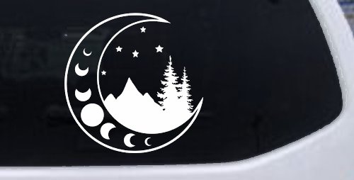 Moon Stars and Mountains Car or Truck Window Decal Sticker (White)