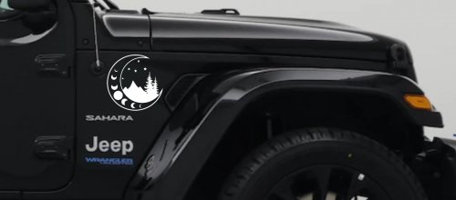 Moon Stars and Mountains Car or Truck Window Decal Sticker (White)