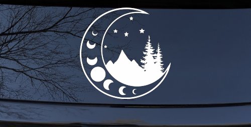Moon Stars and Mountains Car or Truck Window Vinyl Decal Sticker (White)
