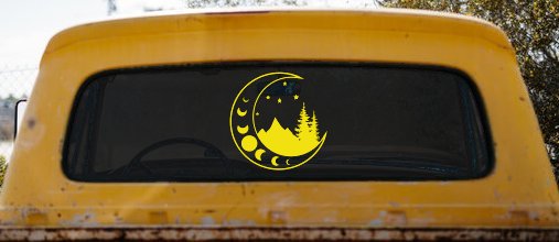 Moon Stars and Mountains Car or Truck Window Vinyl Decal Sticker (Yellow)