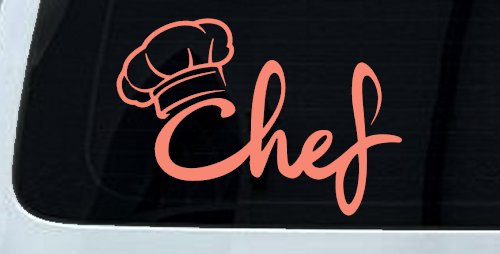 Chef with Hat Business Car or Truck Window Decal Sticker (Coral)