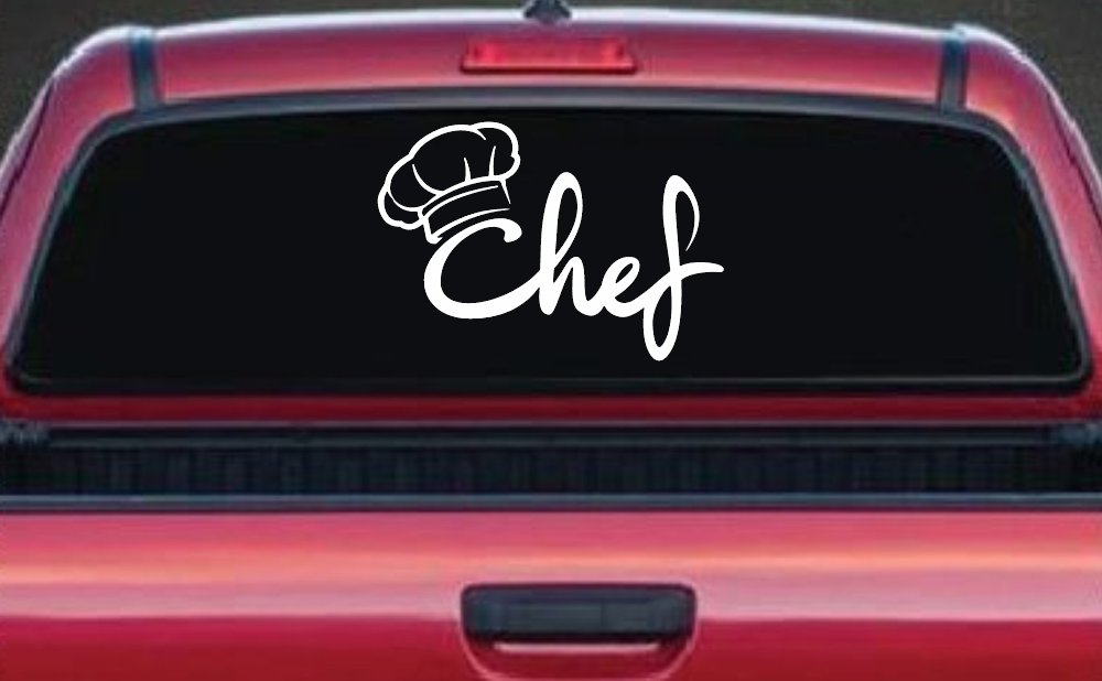 Chef with Hat Business Car or Truck Window Decal Sticker (White)