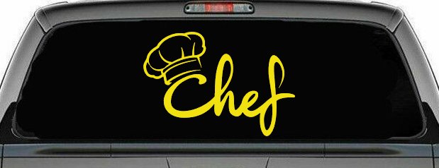 Chef with Hat Business Car or Truck Window Decal Sticker (Yellow)