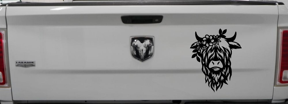 Cute Long Hair Cow with Flowers Car or Truck Window Decal Sticker