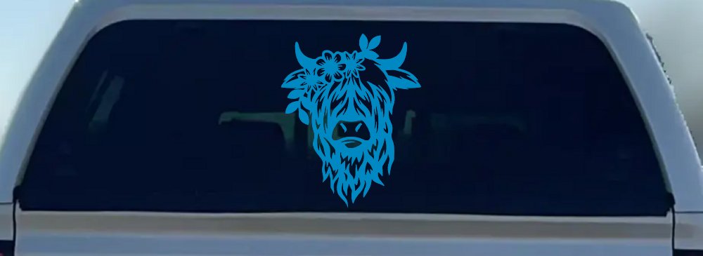 Cute Long Hair Cow with Flowers Car or Truck Window Decal Sticker