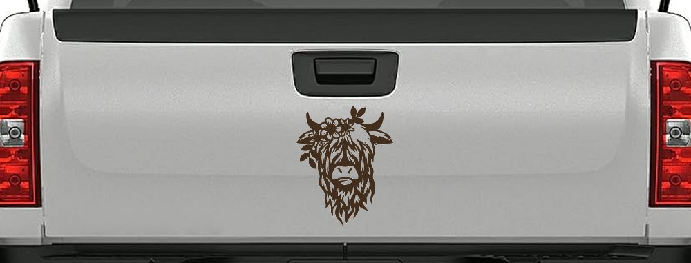 Cute Long Hair Cow with Flowers Car or Truck Window Vinyl Decal Sticker (Brown)