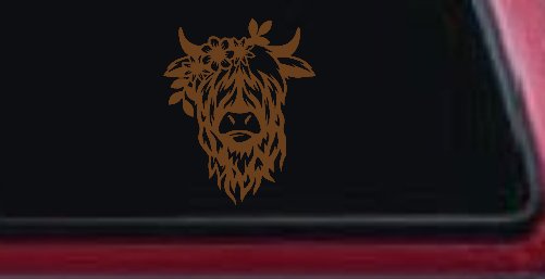 Cute Long Hair Cow with Flowers Car or Truck Window Decal Sticker