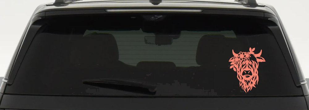 Cute Long Hair Cow with Flowers Car or Truck Window Decal Sticker