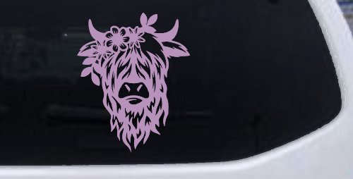 Cute Long Hair Cow with Flowers Car or Truck Window Decal Sticker