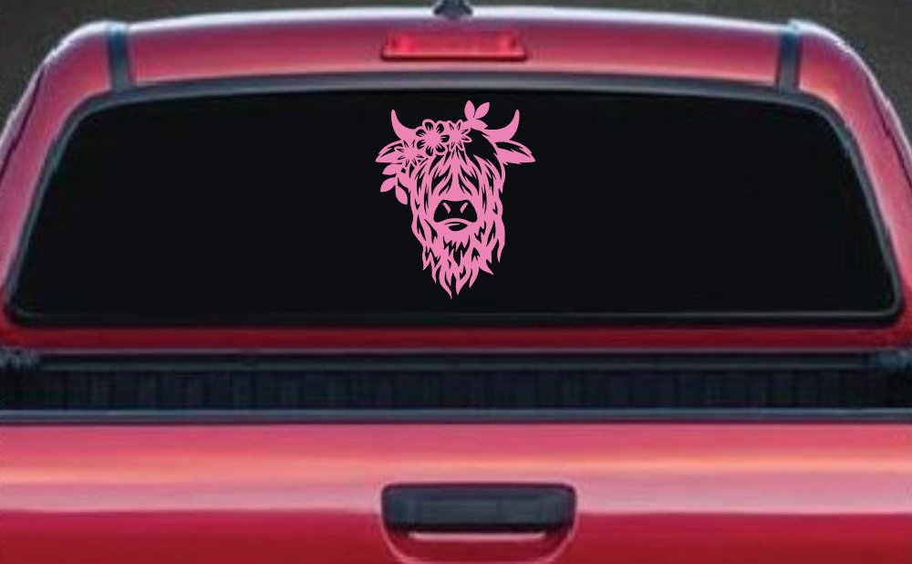 Cute Long Hair Cow with Flowers Car or Truck Window Decal Sticker
